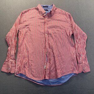 Lincs David Chu Dress Shirt Mens XLarge Red Striped Long Sleeve Button Up,Pocket